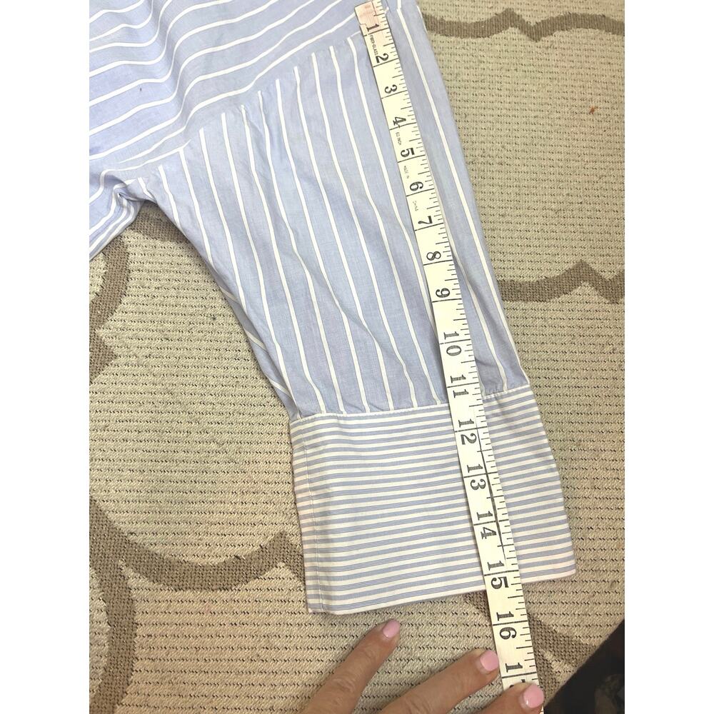 MADELEINE Mode GmbH Blue & White Striped Button Up 3/4 Sleeve Shirt | Size 16 - Picture 11 of 15